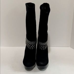 Nancy Li Rhinestone Black Suede Heel